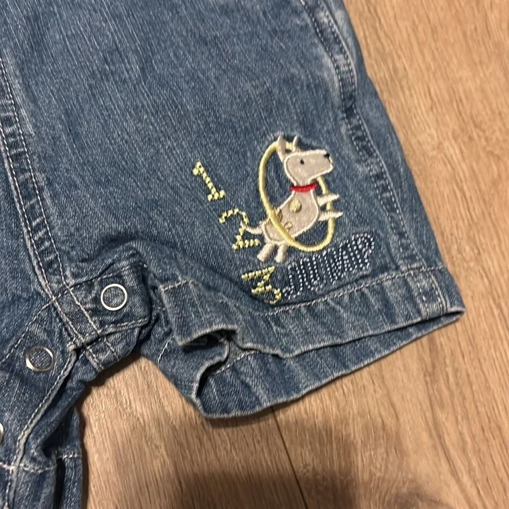 Vintage Carter's Blue Denim Overalls with Embroidered Design